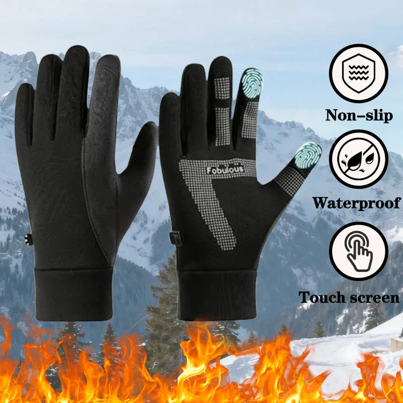 

Зимние теплые перчатки для мужчин, ветрозащитные, водонепроницаемые, противоскользящие, для езды на велосипеде на открытом воздухе, толстые перчатки с флисовой подкладкой и сенсорным экраном для холодной погоды