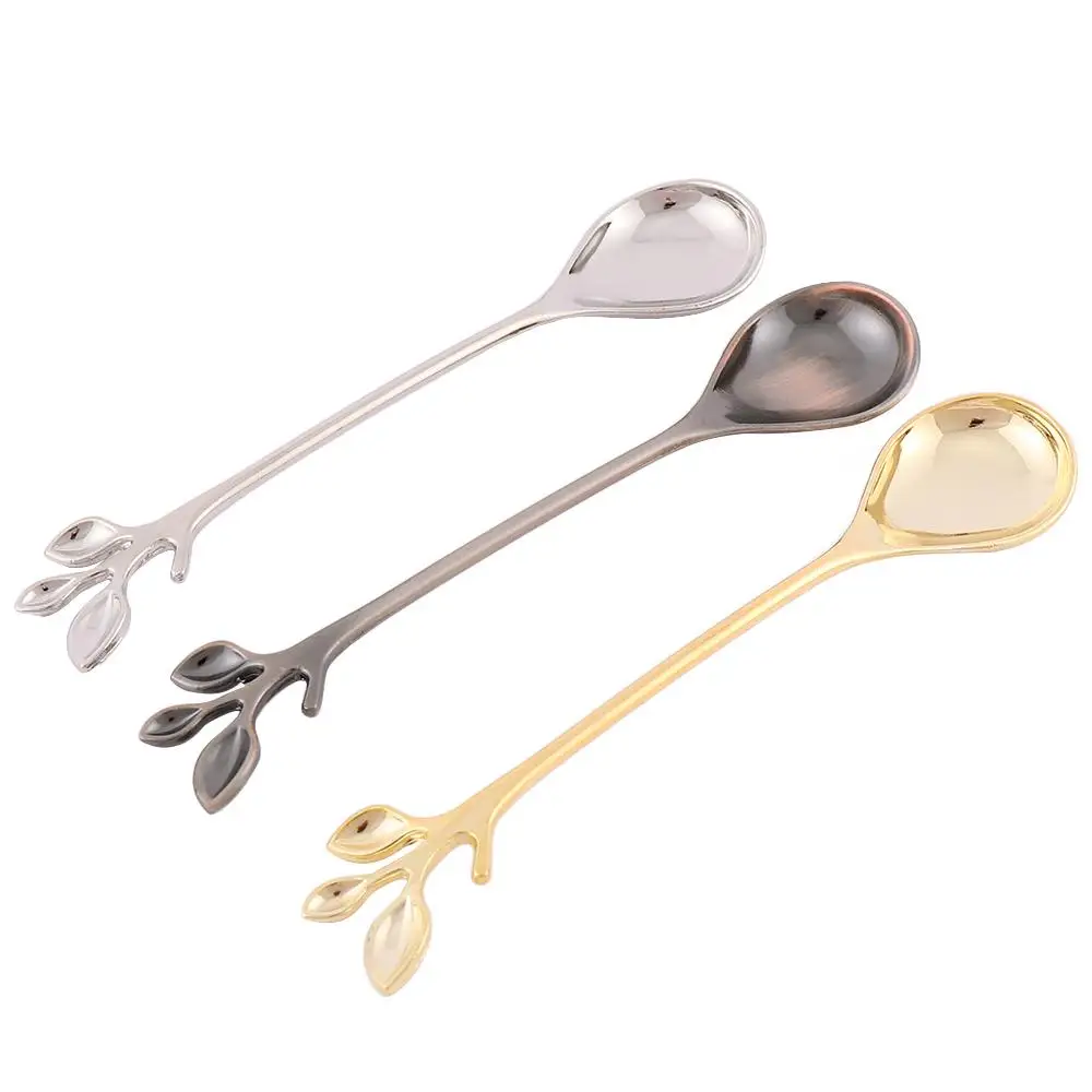 Bronze Tableware Branch Shape Royal Style for Snacks Kitchen Dining Bar Flatware Mini Dessert Spoon Small Coffee Spoon Cutlery