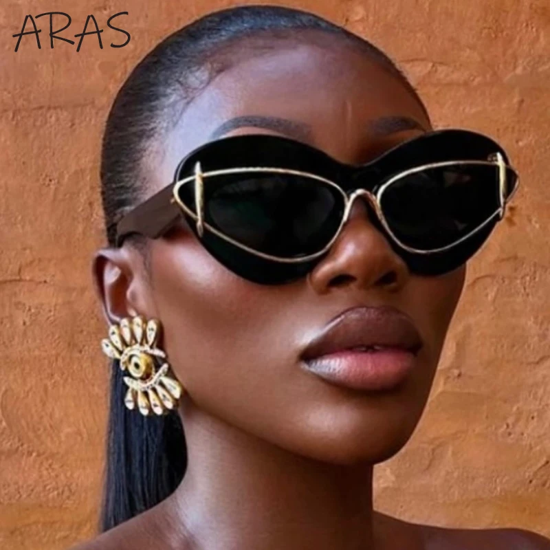 Cat-Eye Retro Sunglasses Women Y2K Dual-frame Metal Sun Glasses 2024 Luxury Brand Fashion Item Ummer Recommended Eyewear UV400