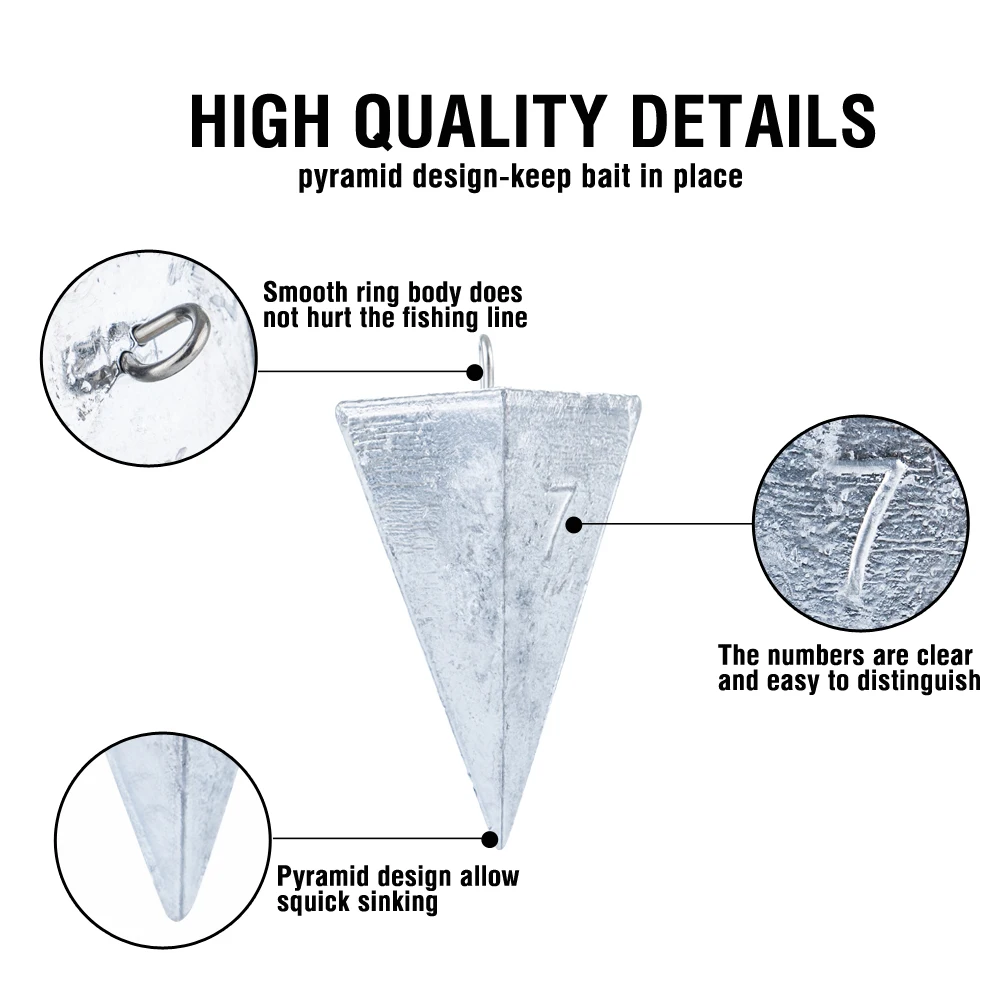 4 Stück Angelplatinen, dreieckige PyramidSurfgewichte, 1 Unze, 2 Unze, 3 Unze, 4 Unzen, 5 Unzen, 7 Unzen, Kegel, 4 Ecken für Outdoor-Angeln – Detail 4