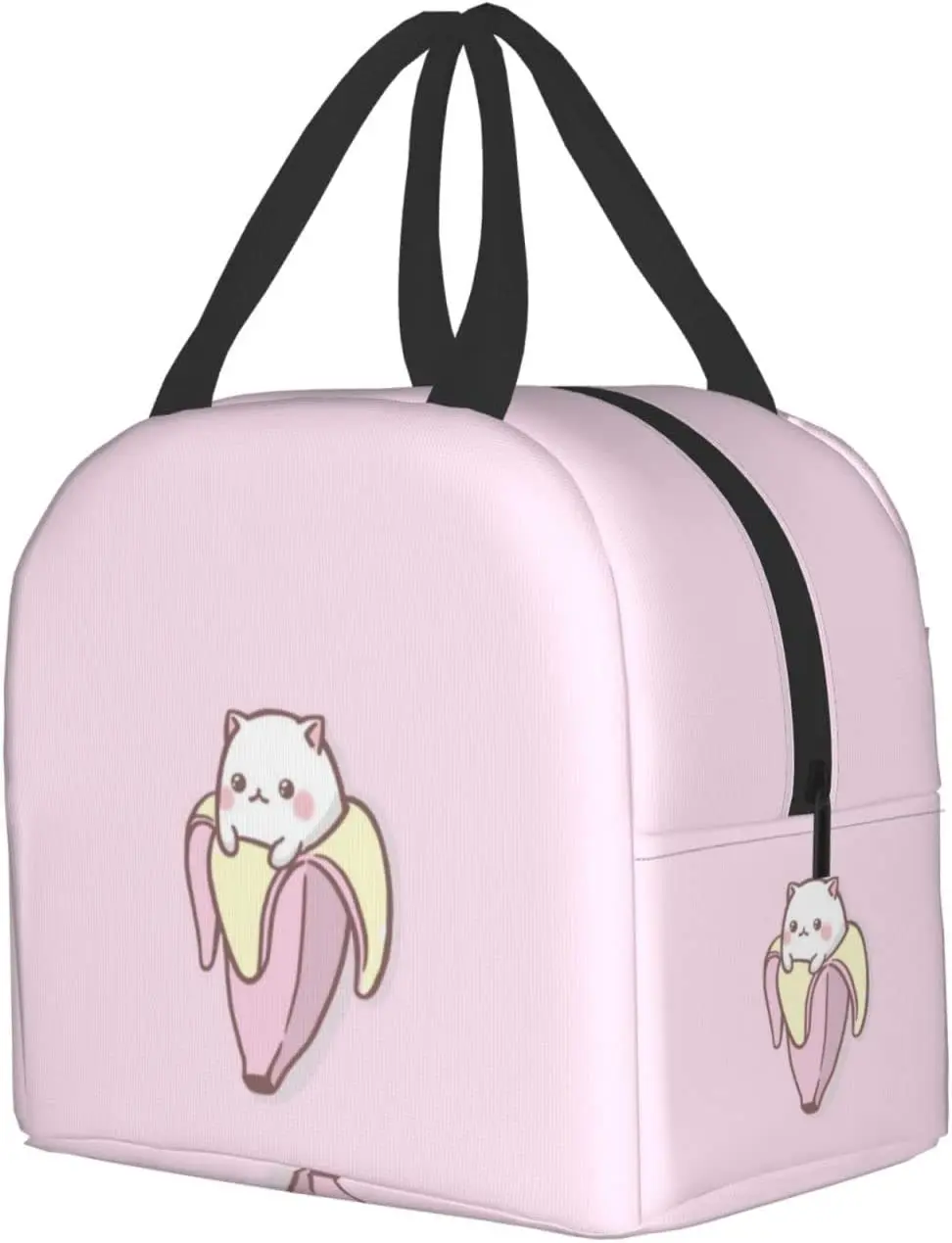 Pink Kawaii Cat Reusable Portable Thermal Lunch Box Insulated Travel Bag Lunch Bag Small Picnic Tote Snack Bag Food Container