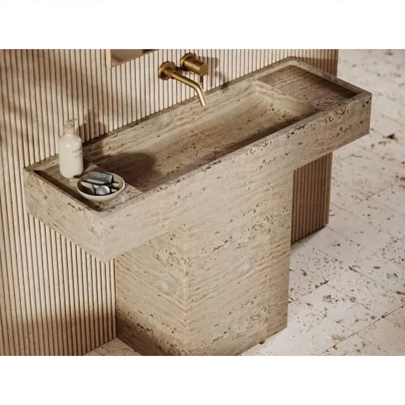 

Modern Beige Travertine Freestanding Basin Latest Design Wash Basin Cabinet for Bathroom Made of Marble Stone