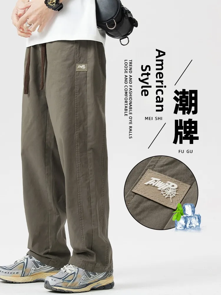 

Высококачественные мужские повседневные брюки в американском стиле, осень-зима, тонкие свободные прямые длинные брюки, модная рабочая одежда в стиле ретро