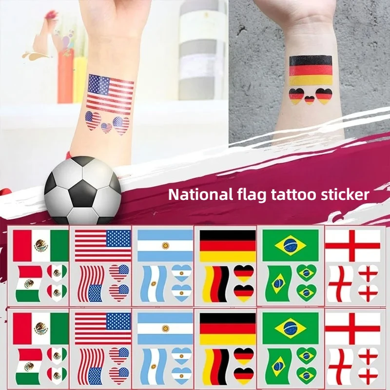 10-50PCS National Flag Temporary Tattoo for Face Arm Men Women Brazil Russia USA Germany Football Game Fake Tattoos