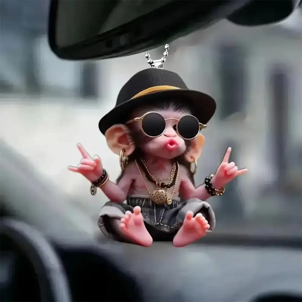 

2D Monkey-Shaped Car Pendant Realistic Animal Monkey Bag Pendant Acrylic with Chain Rearview Mirror Ornaments