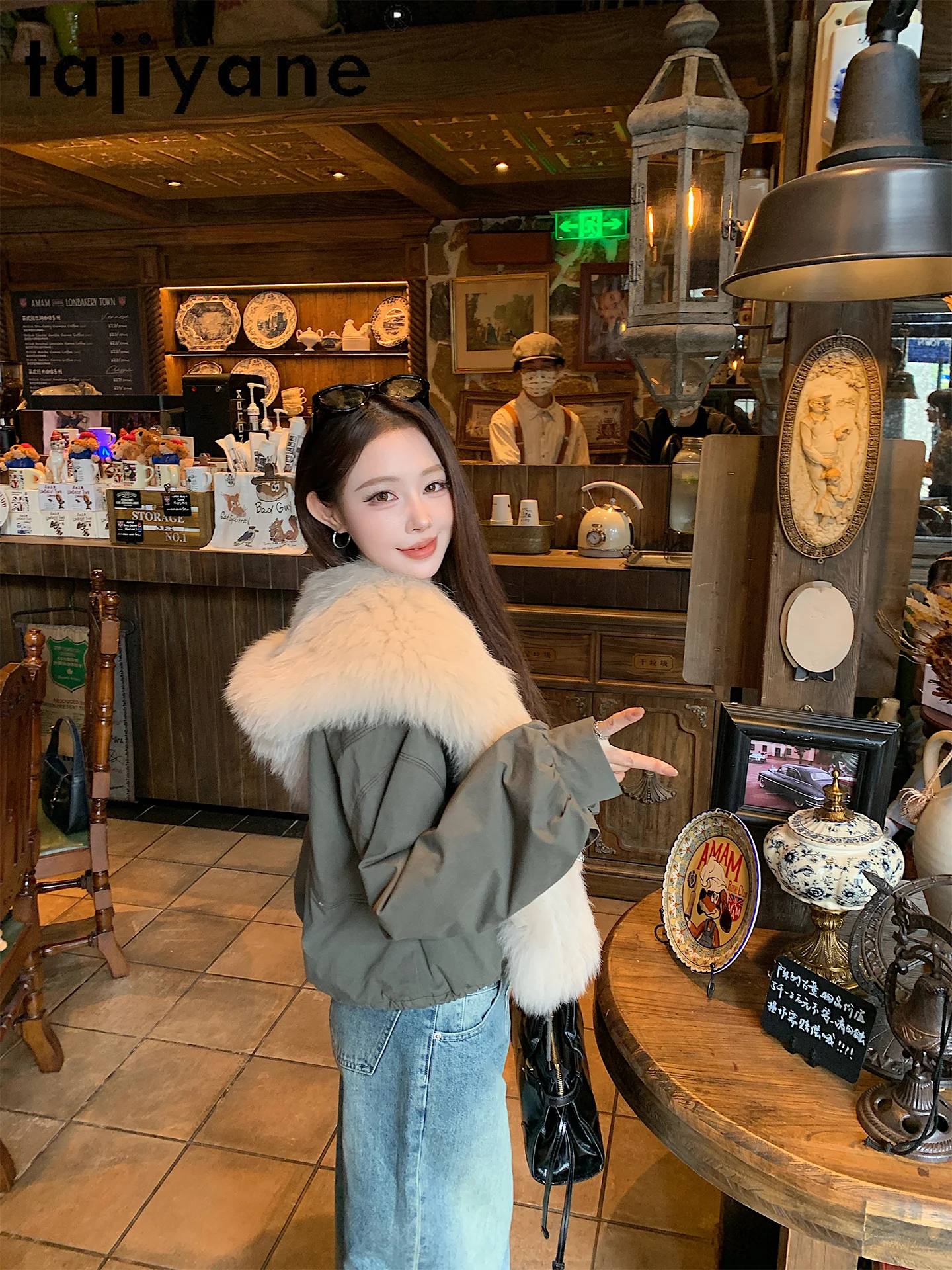 TAJIYANE レディース ホワイトグースダウンジャケット 暖かいフード付きフォックスファー襟付きレディースパーカーコート 2025年新作冬服 女性服 ropa mujer