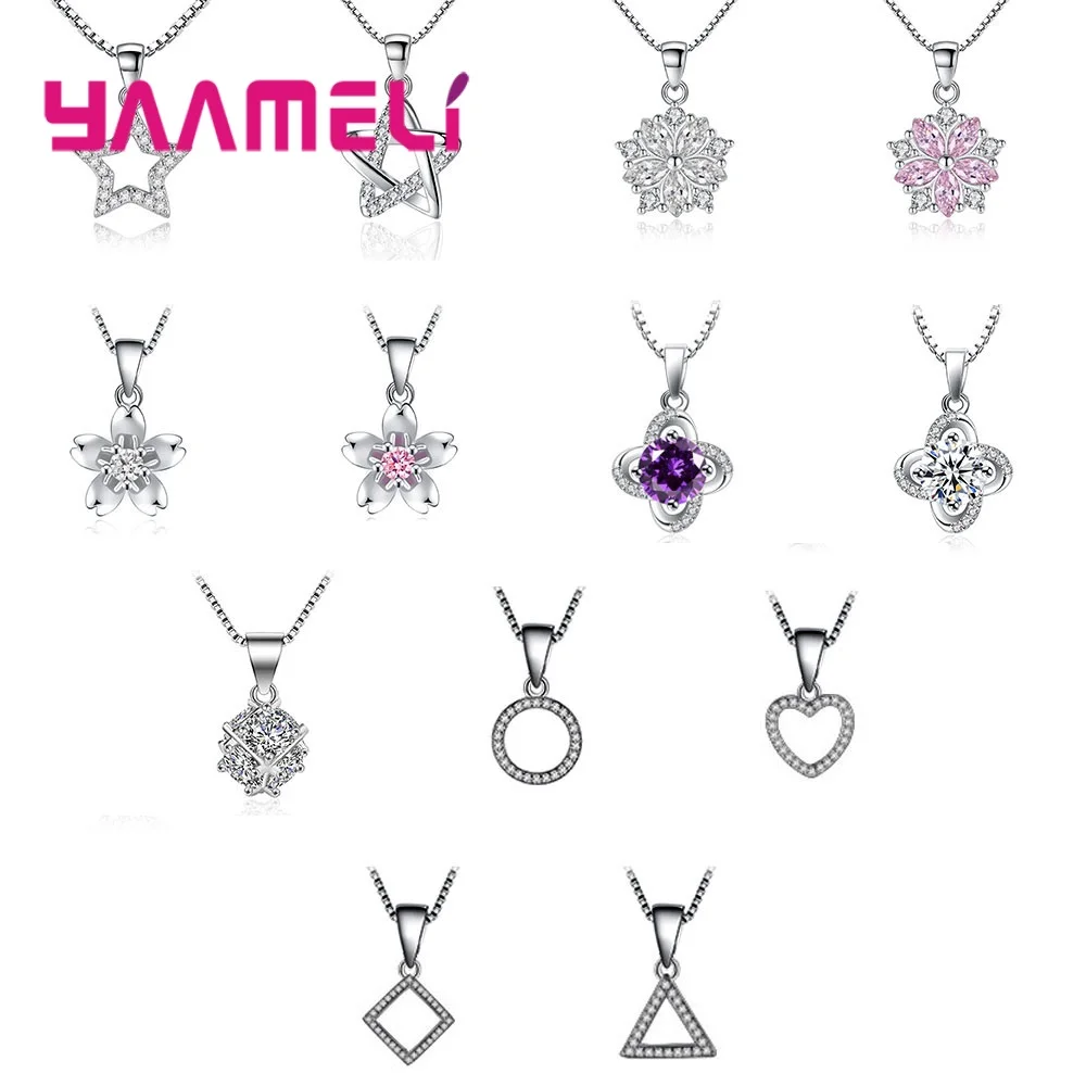 

Top Sale S925 Sterling Silver Jewelry Cubic Zircon Triangle Circle Heart Star Flower Pendant Necklaces Women Femme Collar Choker