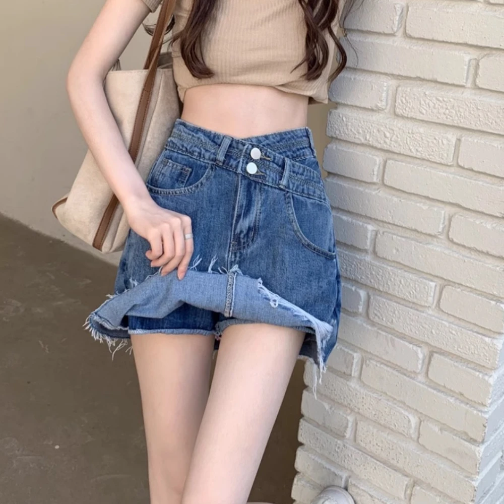 Skirts for Women Irregular A-line Package Hip Denim Ripped Tassel Washed Spicy Girls Fit American Style Creativity Schoolgirls