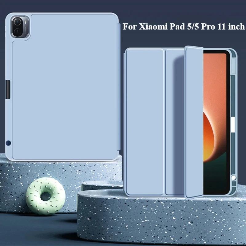 

Чехол для Xiomi Mi Pad 5, 11 силиконовых чехлов из ТПУ, тройной складной чехол для планшета, чехол для Xiaomi Pad 5 Pro с держателем для карандашей для Mipad 5 Pro