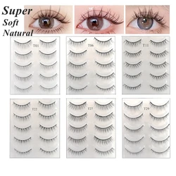 Super Natural False Eyelashes 5 Pairs Natural 3D Handmade Fake Eyelashes Soft Band,Reusable Faux Cils False Eyelashes Extension