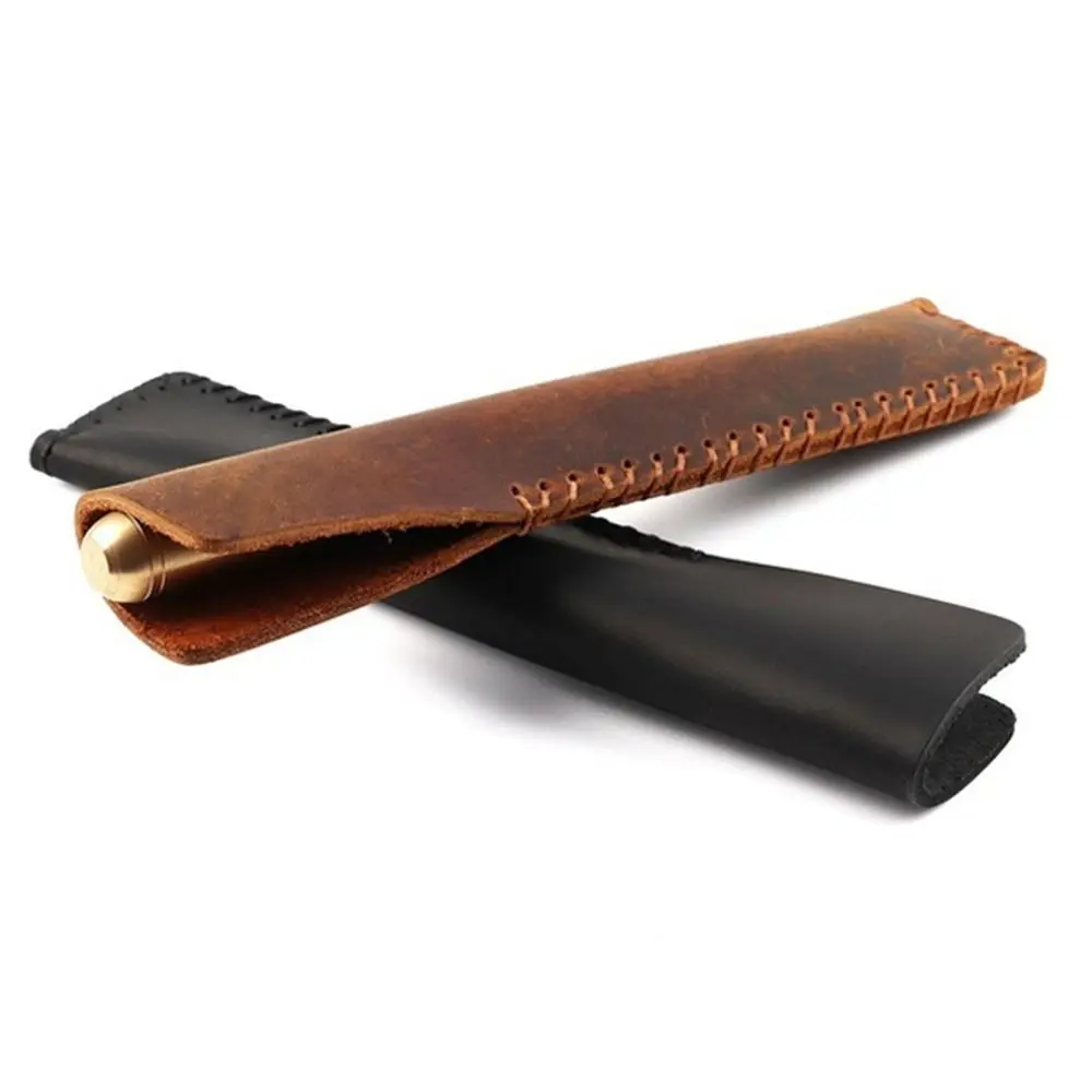 Handmade Cowhide Pencil Case Vintage Leather High-end Leather Pen Bag DIY Pencil Holder Pen Protective Bag Crafts