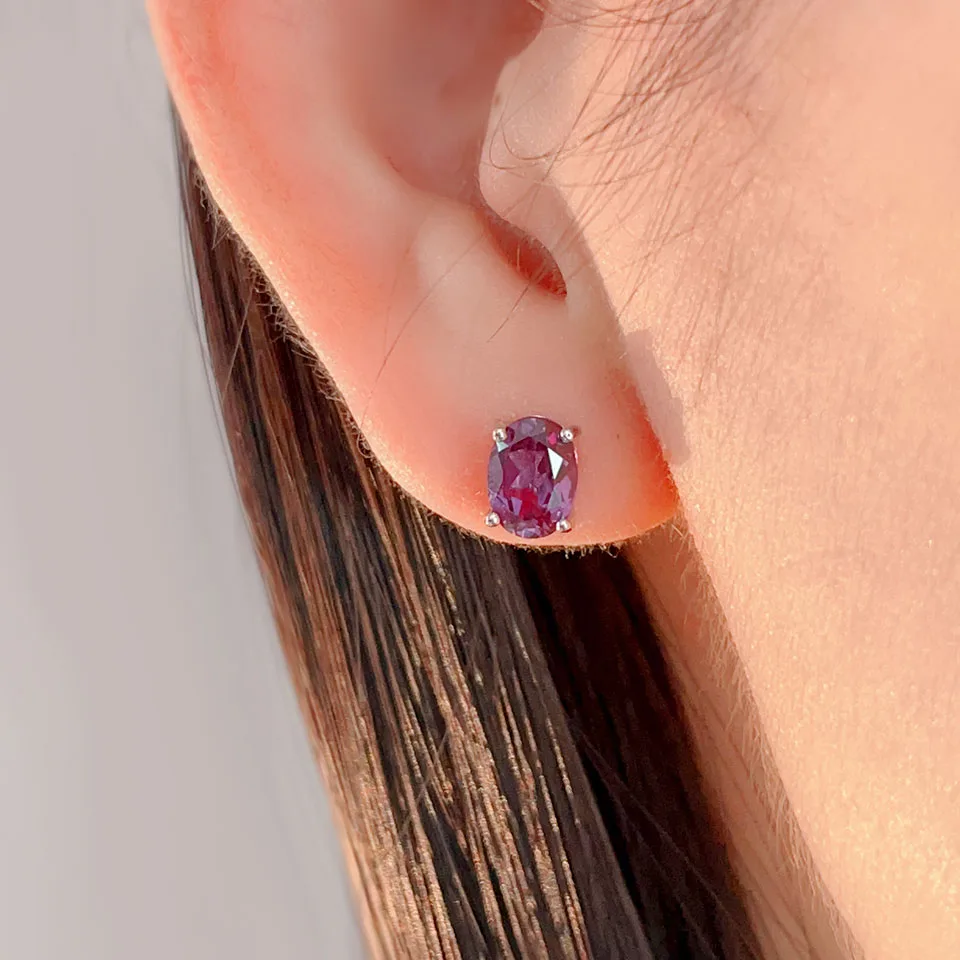 Color Changing Created Alexandrite Stud Clasp Earrings Solid 925 Sterling Silver 7*5mm Gemstone for Women Wife Nice gift Jewelry