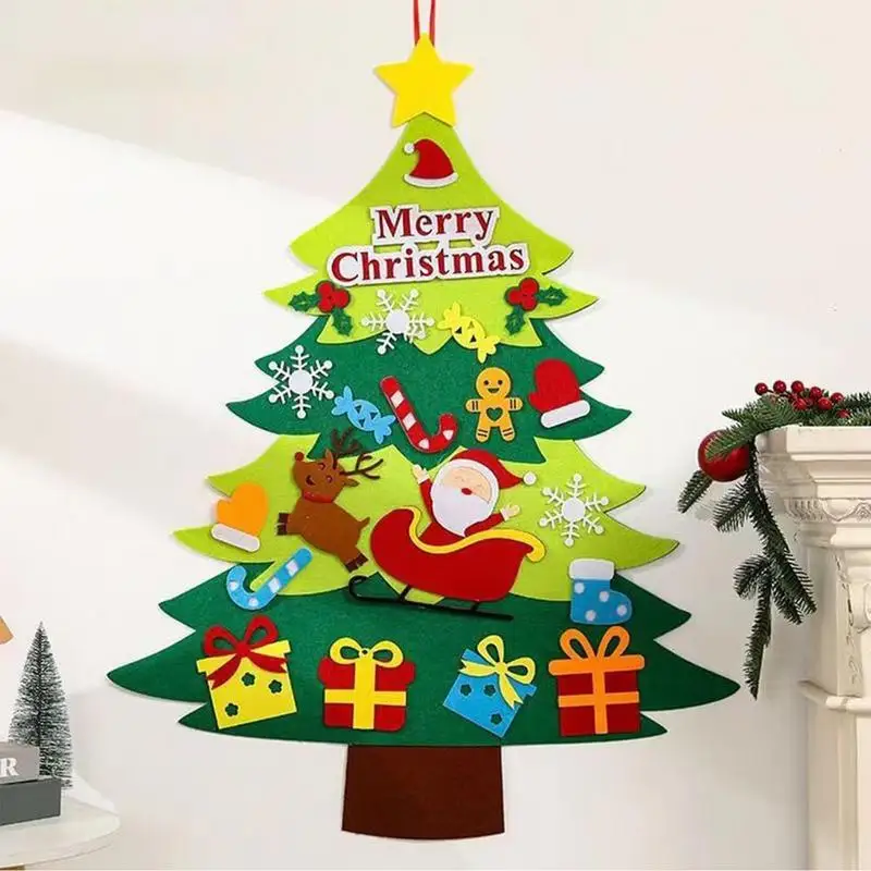 Kit albero di Natale artigianale in feltro per albero di Natale con 20 ornamenti rimovibili Decorazioni natalizie in feltro Forniture per feste per bambini