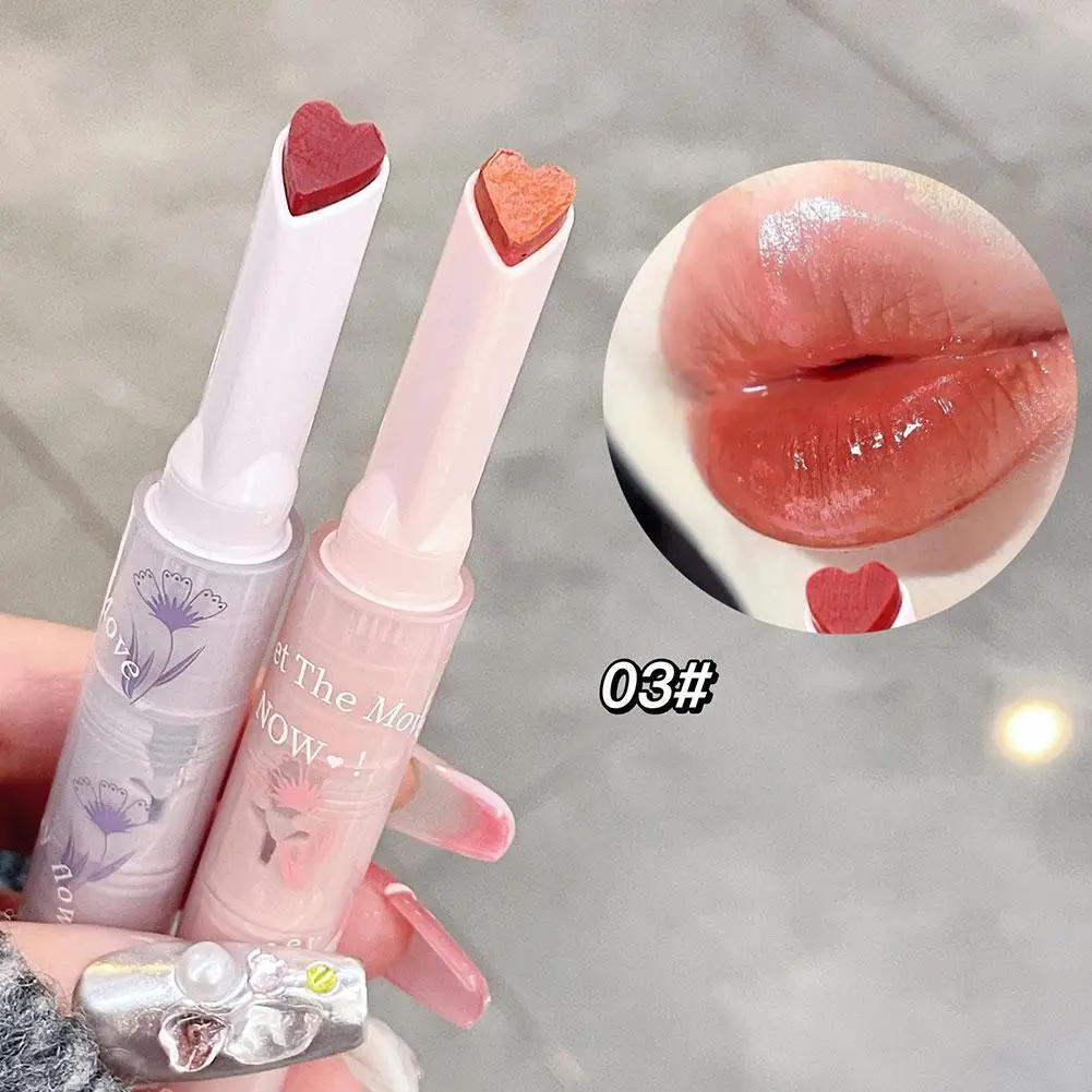 Brillo de labios sólido claro al agua, tinte de labios rosa, cristal de espejo, esmalte de labios hidratante en forma de corazón, lápiz labial, maquillaje