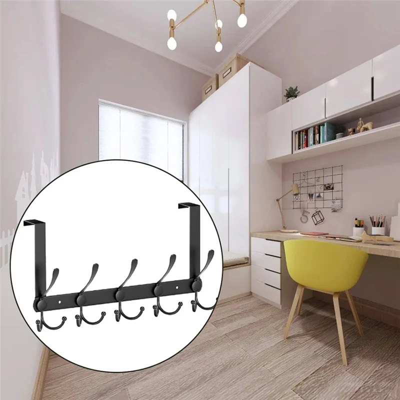 Ultra Matte Black Over-The-Door Metal Coat Rack Kit - Robust, Space-Saving, Easy-To-Install