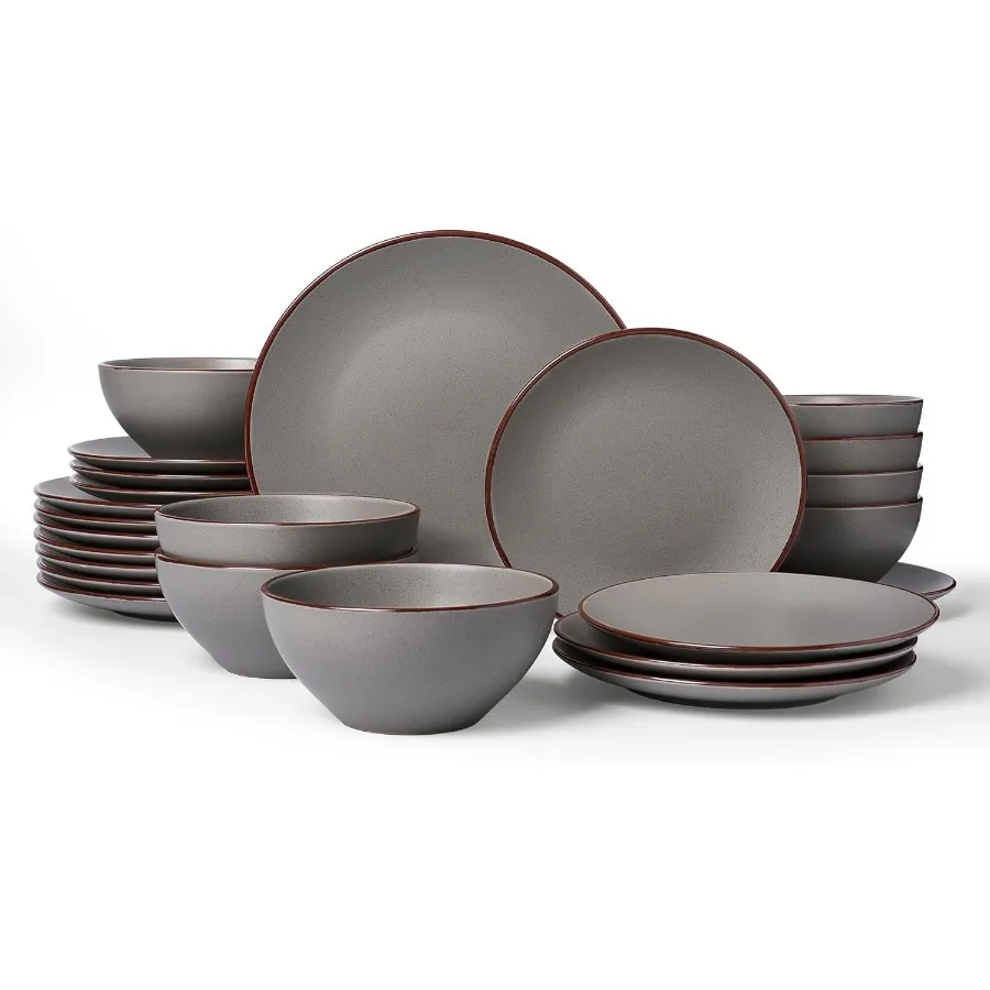

Venus Ceramic Plates and Bowls Sets Speckled Dinnerware Dish Sets for 8 24 Pieces Microwave and Dishwasher Safe Matte Dark Grey