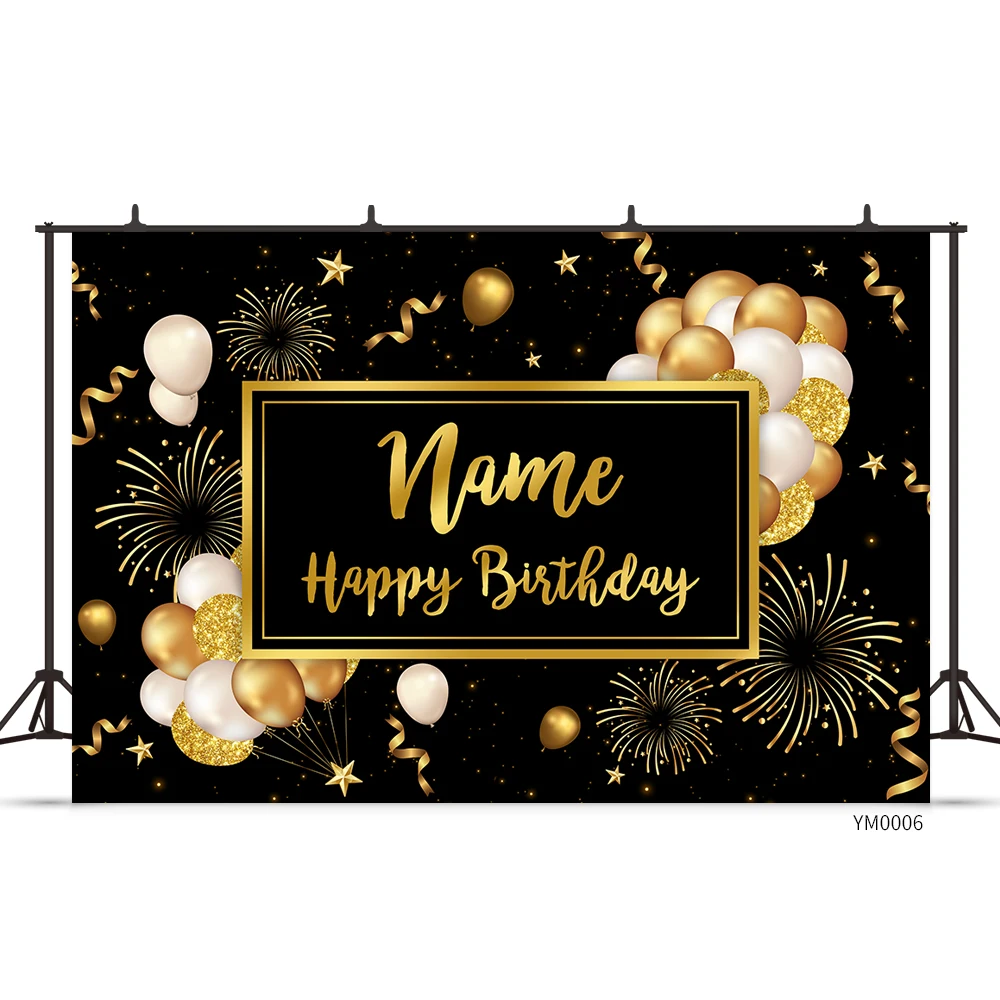 Custom Name Photo Happy Birthday Backdrop Banner Sign Poster Glitter Balloon Birthday Background for Birthday Party Decoration