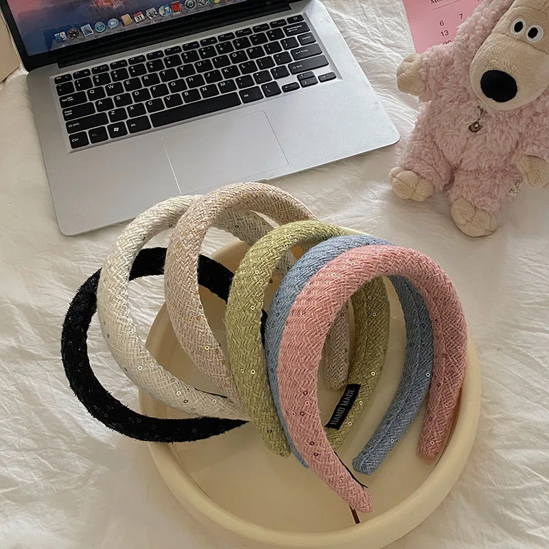 luxury Fabric Headbands for Girls Sequins Wide-brimmed Sponge Headband Solid Dot Hoop Hairband Girls Hair Accessories