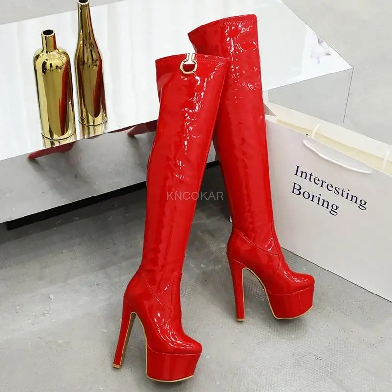 

Sexy Over the Knee Boots Women Fashion High Heels Platform Women's Winter High Boots Red White Party Fetish Shoes Large Size 48