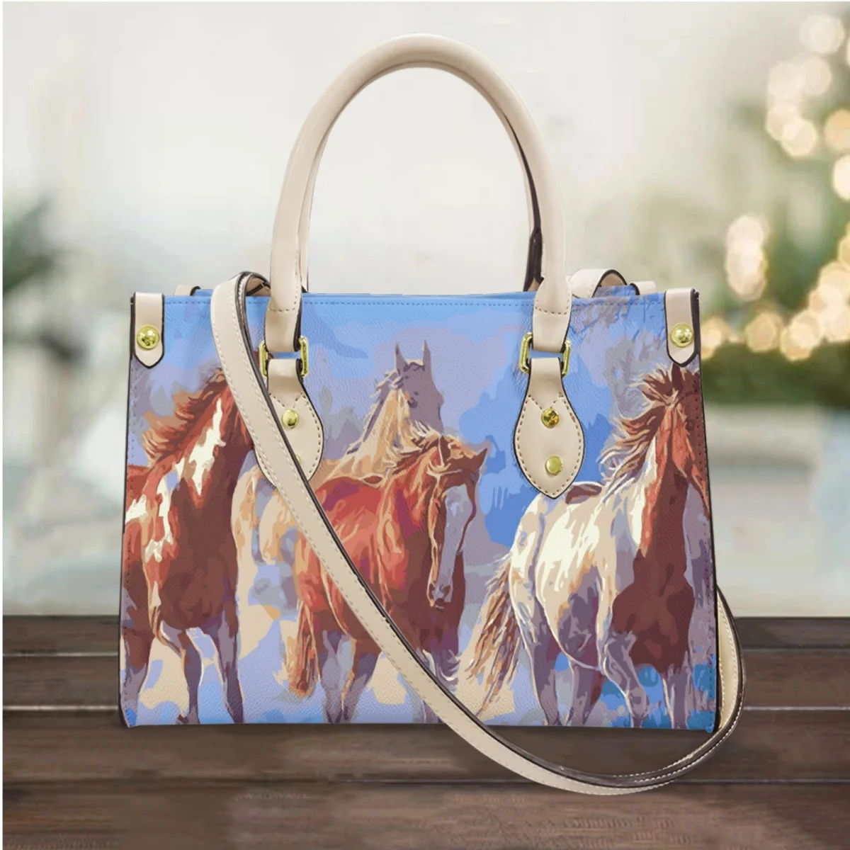 FORUDESIGNS Horse Painting Female Handbag Utility Leather Women's Shoulder Bags Fantasy Make Up Organizer Female Accessories