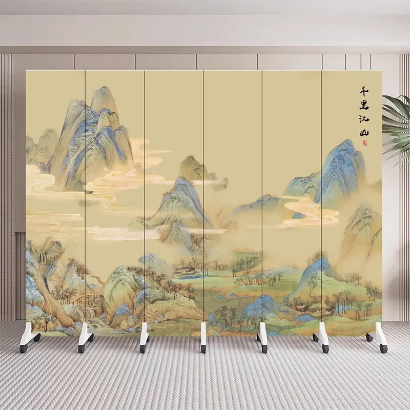 Mobile Folding Screen Partition for Living Room Hotel Salon Office Decorative Art Landscape Divider High End Privacy Panel