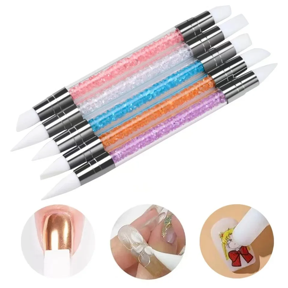 1Pc Pennelli in silicone per nail art Specchio multifunzionale in polvere Scultura Fiore Penna per pittura Pennello a doppia estremità