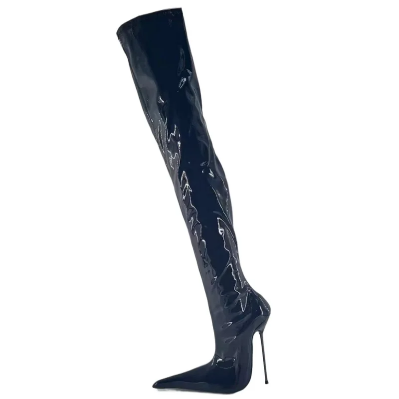 FHC 17 cm Stivali alti alla coscia da donna con tacco in metallo, Botas lunghi sopra il ginocchio, Scarpe da letto da uomo Cosply, Punta