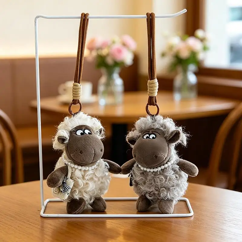13cm Cute Vintage Curly Sheep Plush Keychain Soft Handmade Plush Animal Pendant For Backpack Key Decoration Birthday Gift