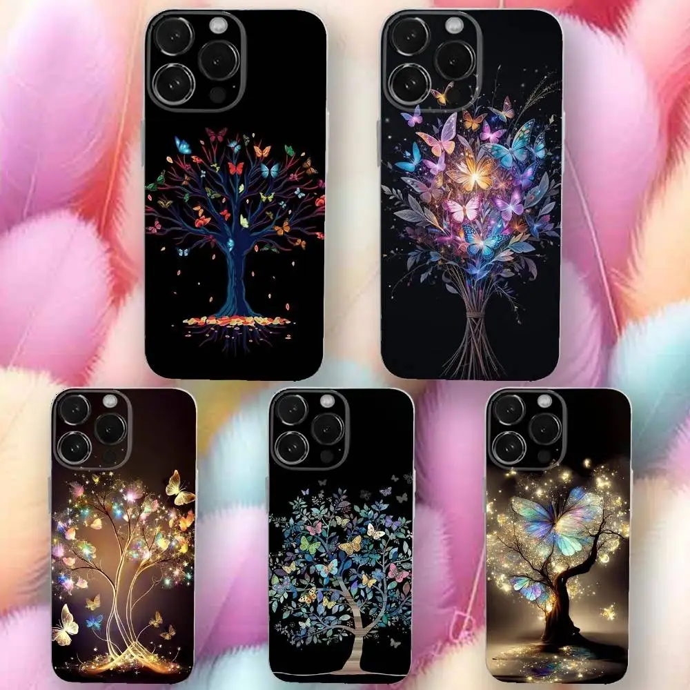

Beautiful Butterfly Trees Phone Case For iPhone 16,se4,15,14,13,12,11 Plus,Pro,Max,XR,XS,X,Plus,SE,Mini Transparent Soft Cover