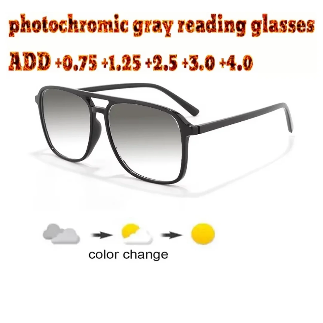 

Photochromic Gray Reading Glasses Double Bridge Large Size High Quality Fashion Men Women+1.0 +1.5 +1.75 +2.0 +2.5 +3 +3.5 +4