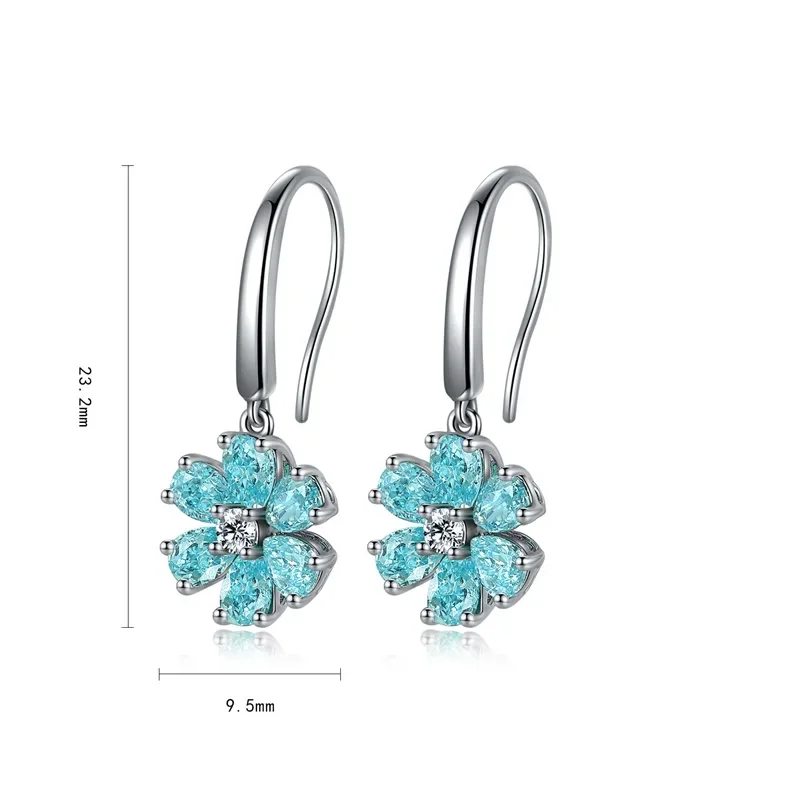 Ruif 925 Sterling Silver Exquisite Flower Lab Grown Paraiba Earrings for Women Fine Jewelry Girls Gifts