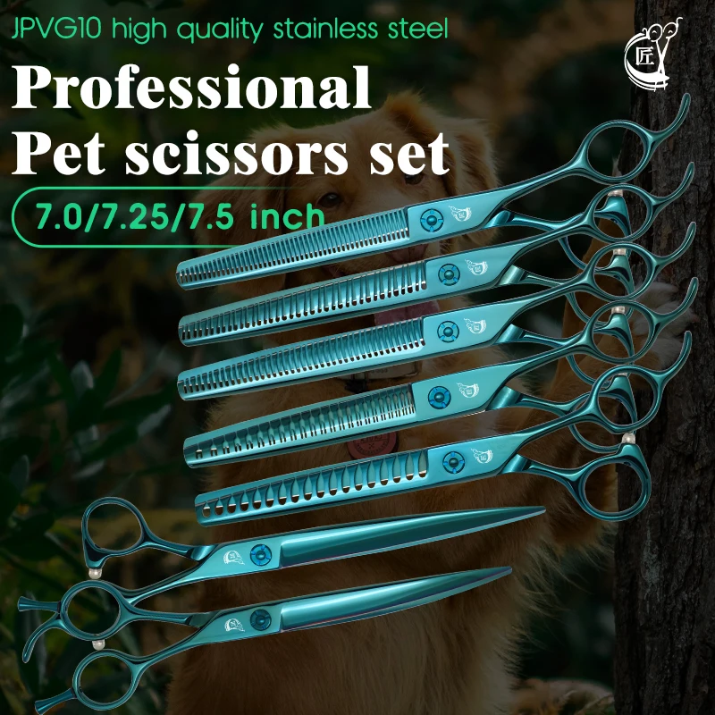 Crane JPVG10 High-end 7/7.25/7.5 Inch Pet Scissors Professional Beauty Dog Grooming Shears Set Straight&Curved &Thinner&Chunker