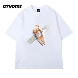 Anime Harajuku Funny Cat Printed Tee Vintage Punk Casual Streetwear Short Sleeve Oversized Streetwear Couples Summer Tee