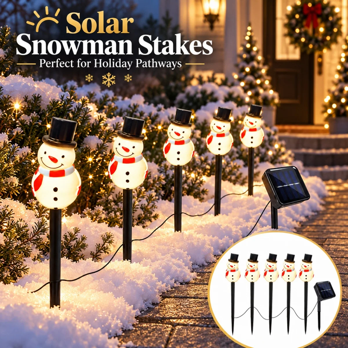 5Pack/set Solar Snowman Stake Lights Top Hat Scarf Snowman with 8 Modes Warm White For Outdoor Lawn Walkway Pathway Xmas Decor