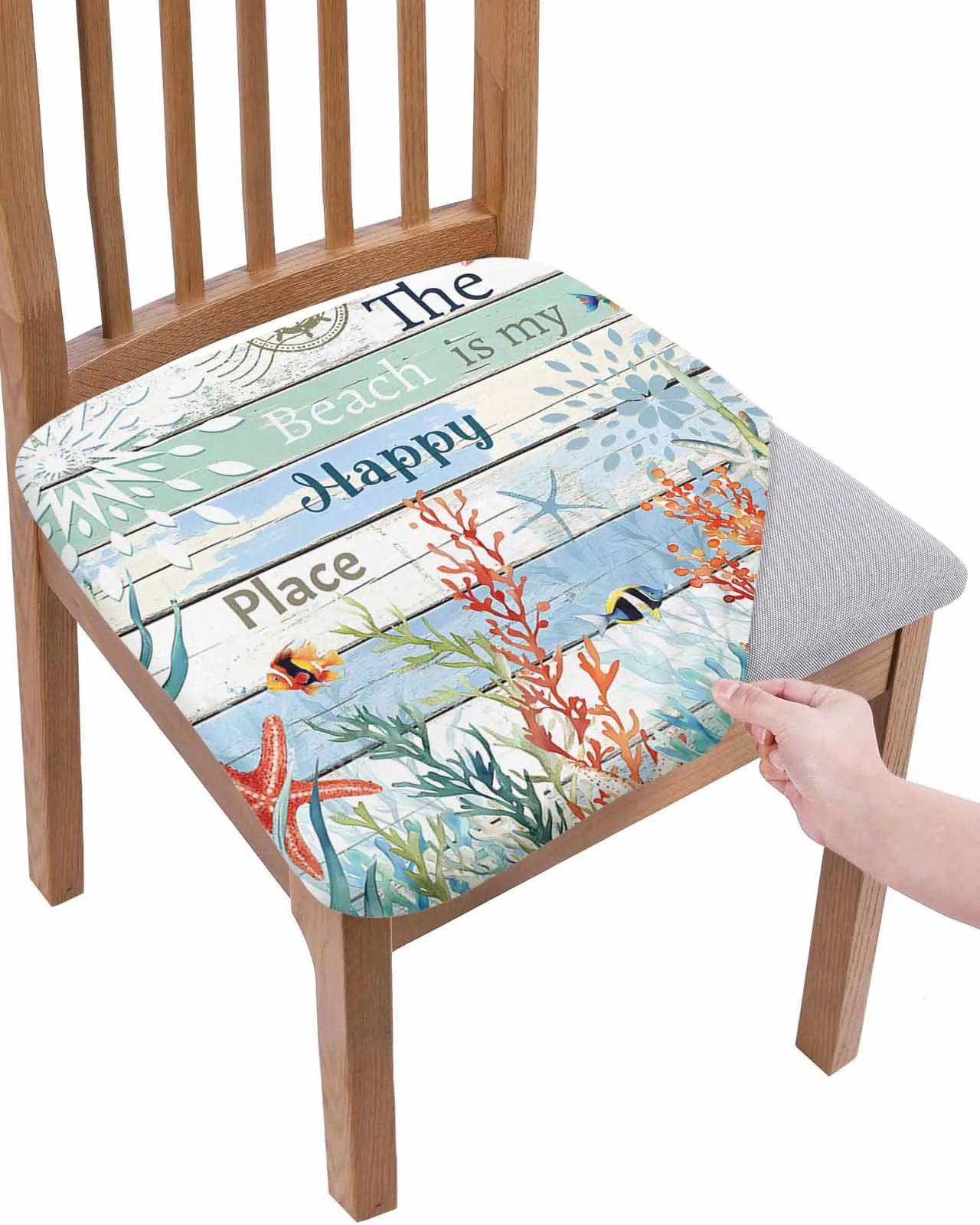 

Ocean Summer Wood Grain Elasticity Chair Cover Office Computer Seat Protector Case Home Kitchen Chair Slipcovers