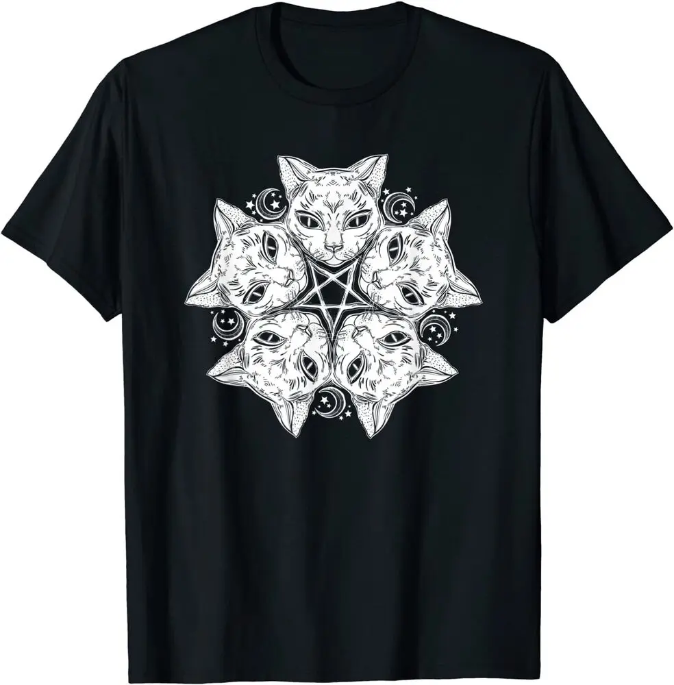 Pentagram Cat - Kitten Withcraft Goth T-Shirt Summer Tees Cotton Luxury brand vintage oversized