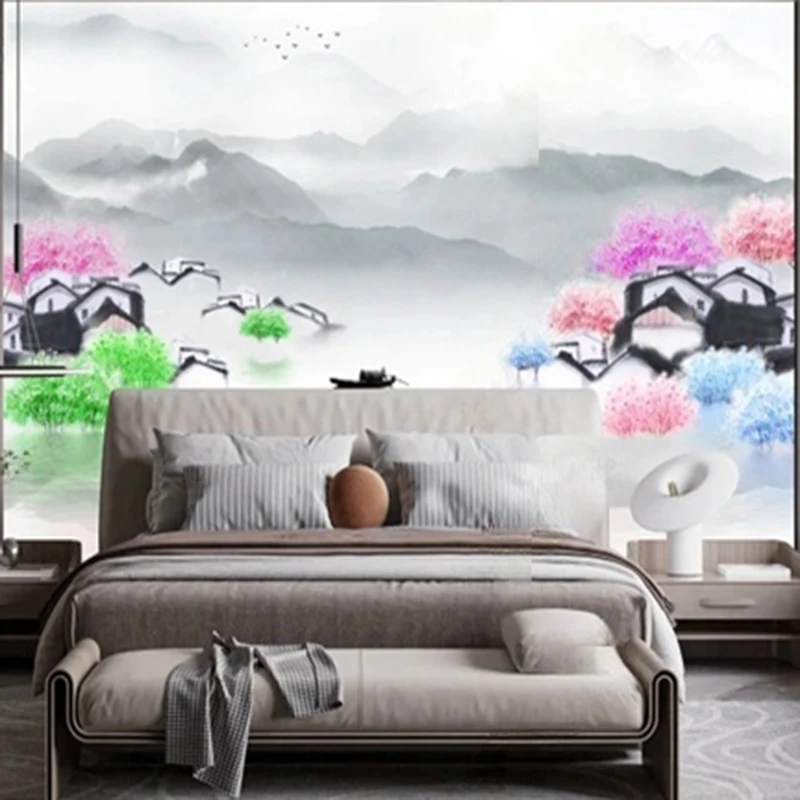 MU7875 カスタムサイズの壁紙手描きインク油絵抽象風景テレビソファ背景張り子ペイント