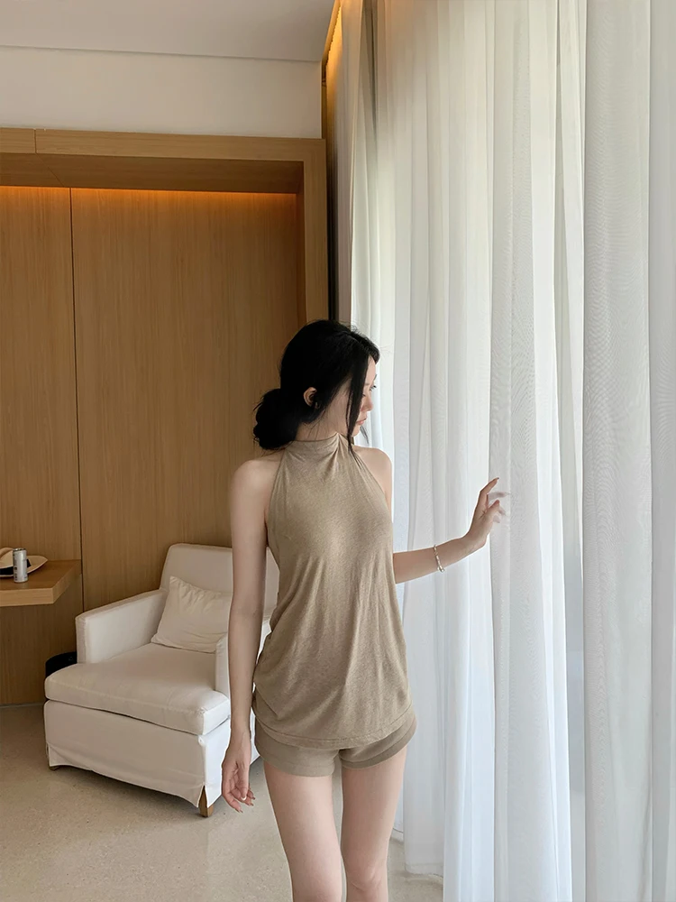 

Легкий жилет из тонкого льняного полотна цвета светло-хаки GYO Cool Sister, в корейском стиле, повседневный, прямой крой, из модала, женская верхняя одежда