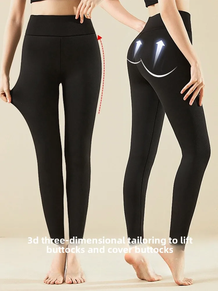 Spodnie ocieplane z jagnięcej wełny, z wysokim stanem, damskie spodnie bazowe, plus size, ciepłe zimowe okrycie wierzchnie.