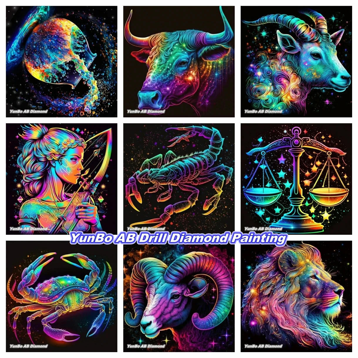 Fantasy Twelve Constellations AB Diamond Painting Colorful Space Zodiac Mosaic Cross Stitch Kits Rhinestones Handmade Home Decor