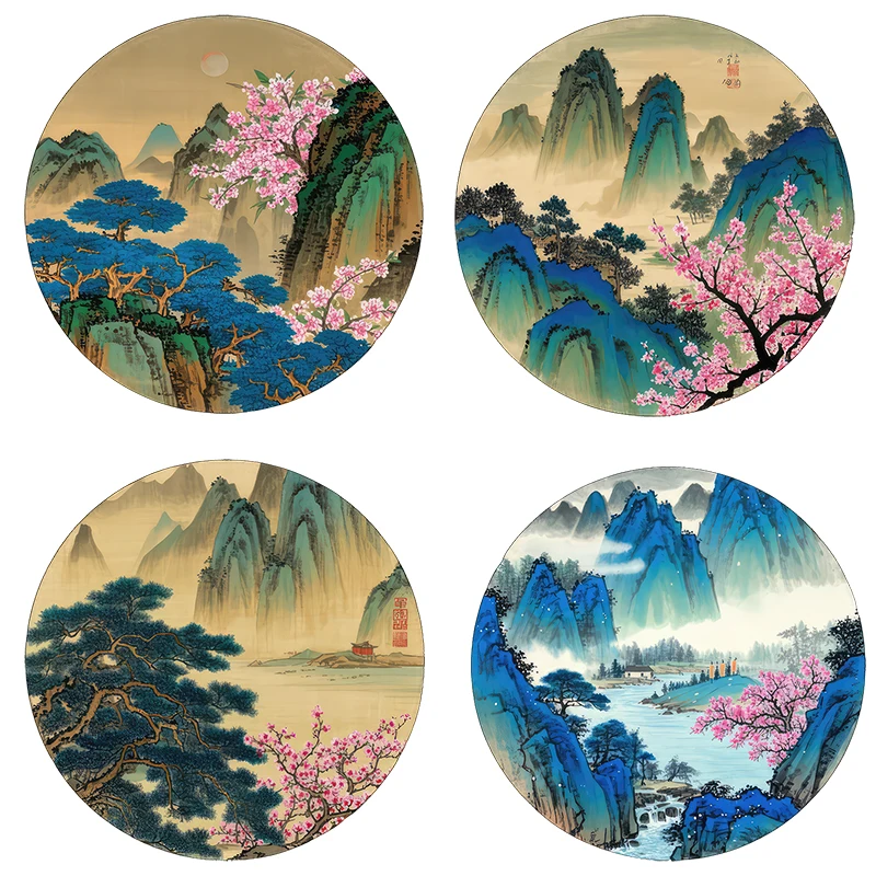 Three Ratels CG26 Elegant Song Dynasty Ink Painting Spring Landscape Painting Art Wall Stickers for Home Decoration