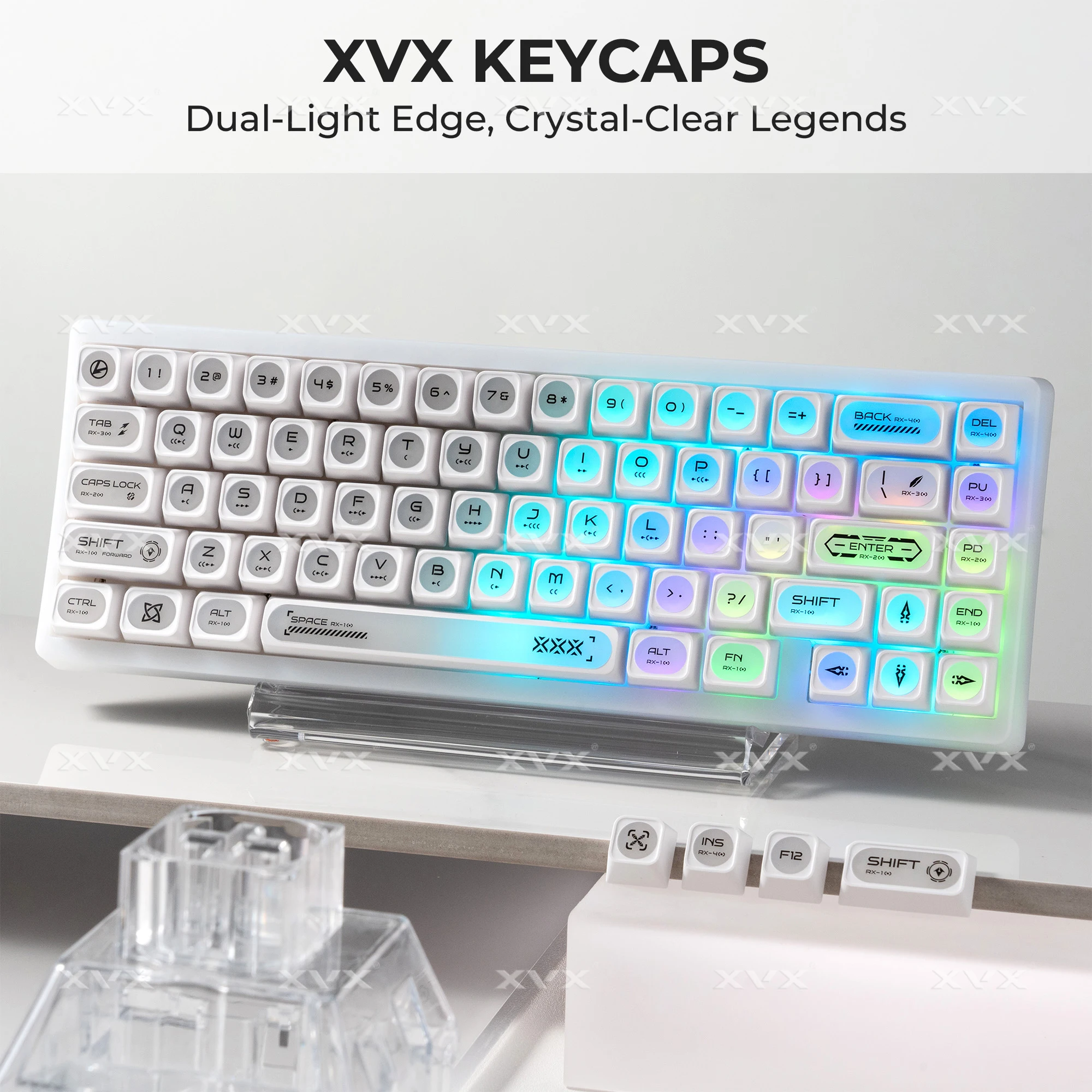 

XVX Black See Through Keycaps Cats eye MAX Profile Dye-Sub PBT Keycap Set 136-Key Translucent Keycaps for 61/68/87/98/104/108 MX