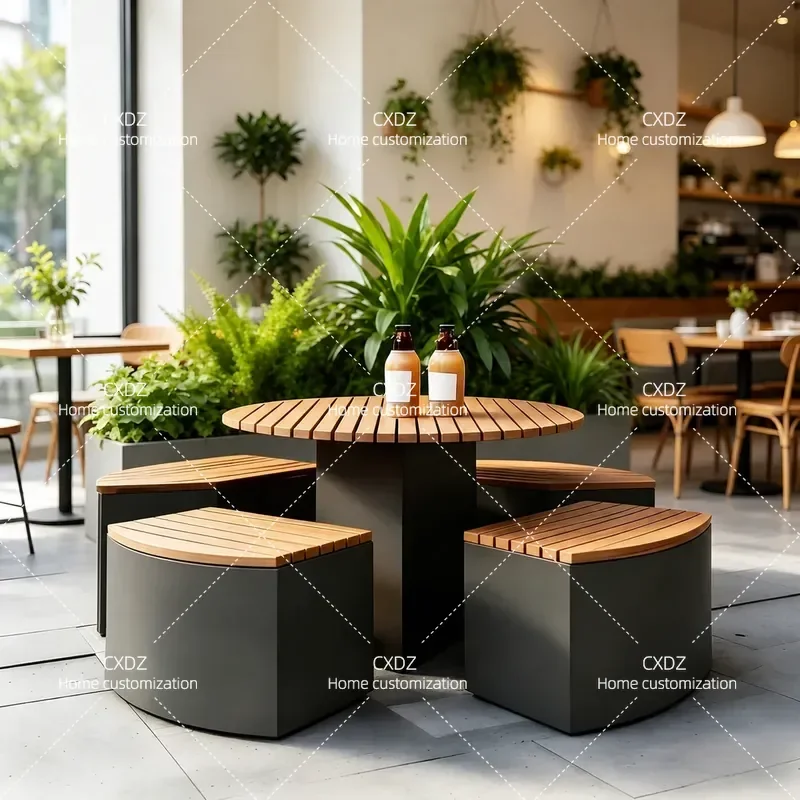 Outdoor Wrought Iron Table and Chair Set for Cafe Restaurant Milk Tea Shop Commercial Patio Garden Furniture