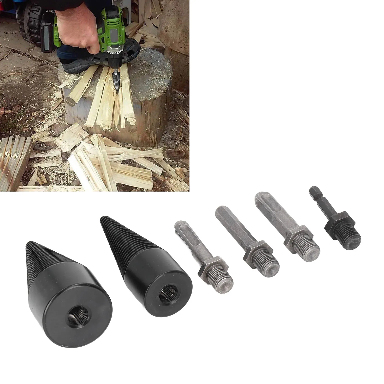 6 Pcs Wood Splitter Drill Bit 32mm 42mm Detachable Heavy Duty Splitting Cone Drill Bit With 4 Handles For Camping