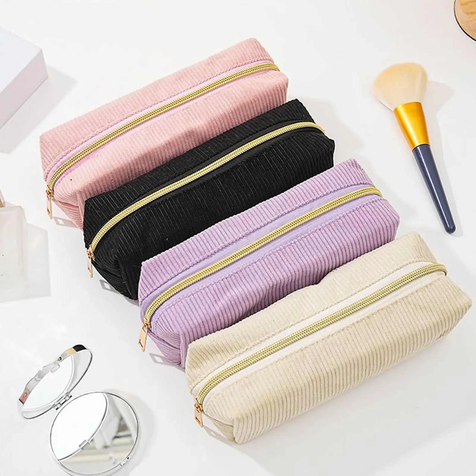 Pencil Case Zipper Aesthetic Pen Box Stationery Organizer Large Capacity Pencil Bag Stationery Makeup Bag Sticky Notes Eraser