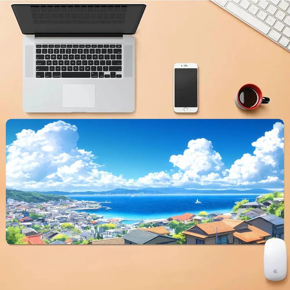 

Coastal Town Mouse Pad Desk Mouse Pad Cute HD Desk Pad Extended Gaming Keyboard Mats Large XXL Gamer Mousepad 90x40