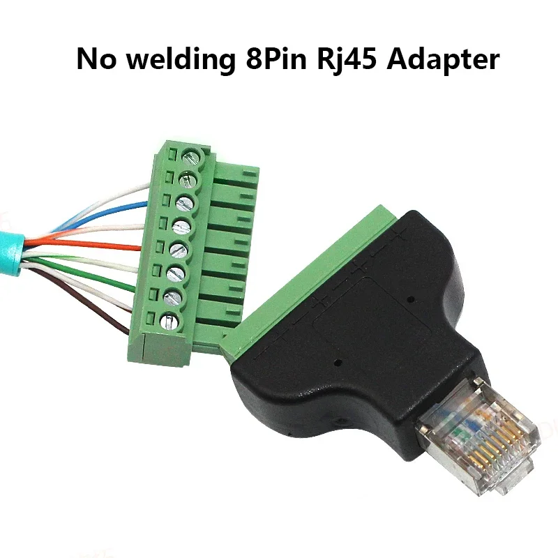 موصل RJ45 إلى محطة المسمار 8 دبوس موصل مع مقبس محمي 8P محول منفذ الشبكة كابل إيثرنت موسع الحبل