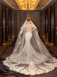 Beyaz Fildişi Uzun Katedral Uzunluğu Gelin Veils Aplikler Stok Düğün Veils Düğün Aksesuarları De Mariage Boda Vual De Mariée