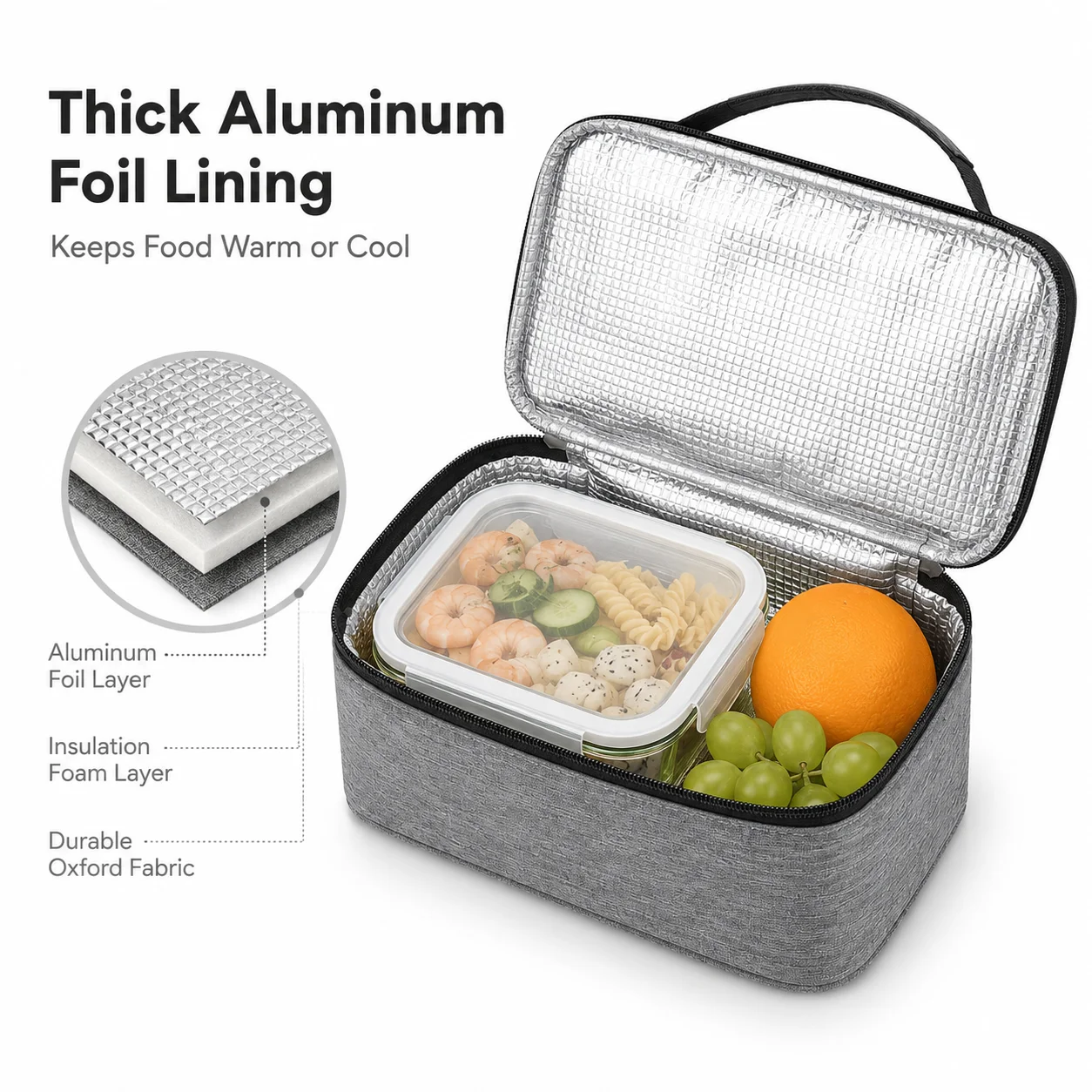 Portable Insulated Lunch Bag with Aluminum Foil Lining and Carry Handle, Bento Cooler Bag for School, Work, Travel and Picnic