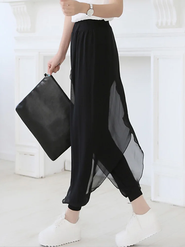 

summer 2024 fashion ladies casual loose chiffon harem pants women pants black pantalon femme hot sale sarouel femme